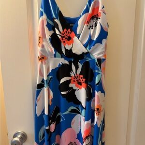 Express Blue Floral Dress with Orange and Black Accents size small